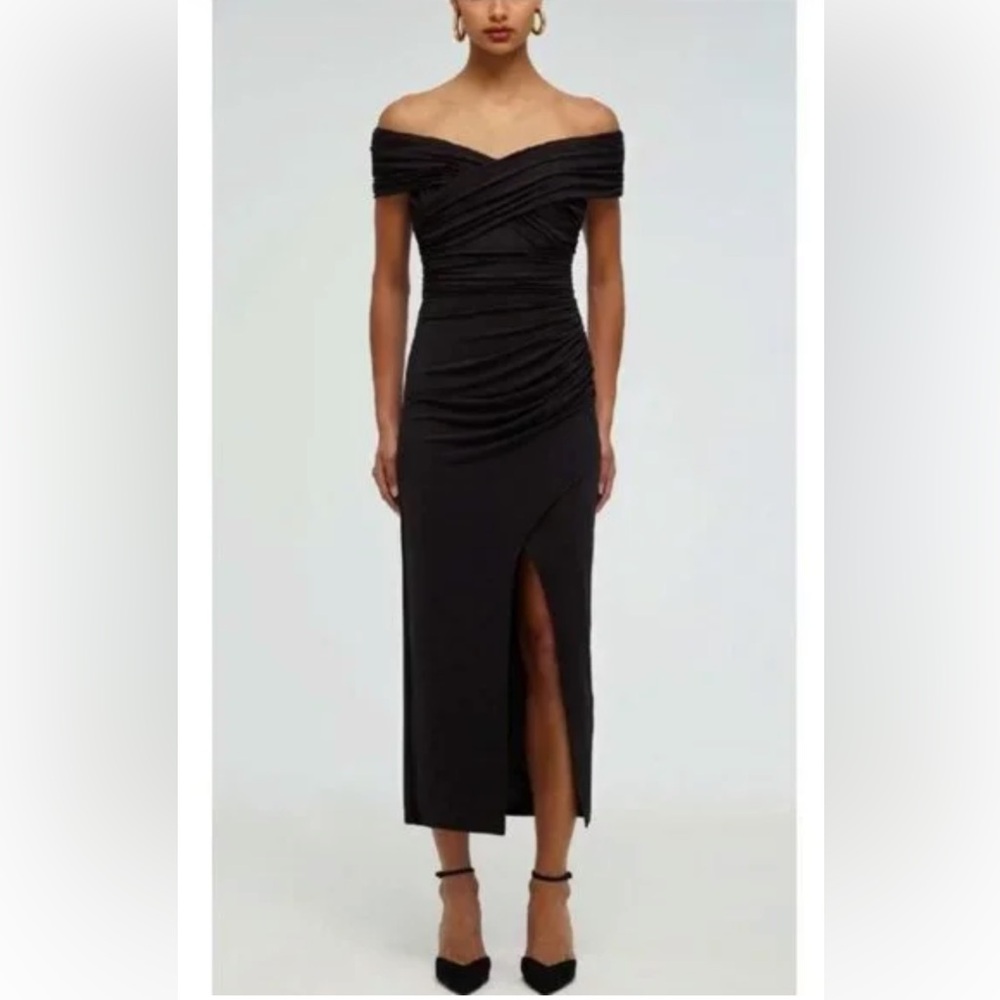 Self-Portrait Crossover Midi Dress in Black